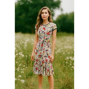 ERDEM Floral Flare Out Midi Dress  Women's Size 4